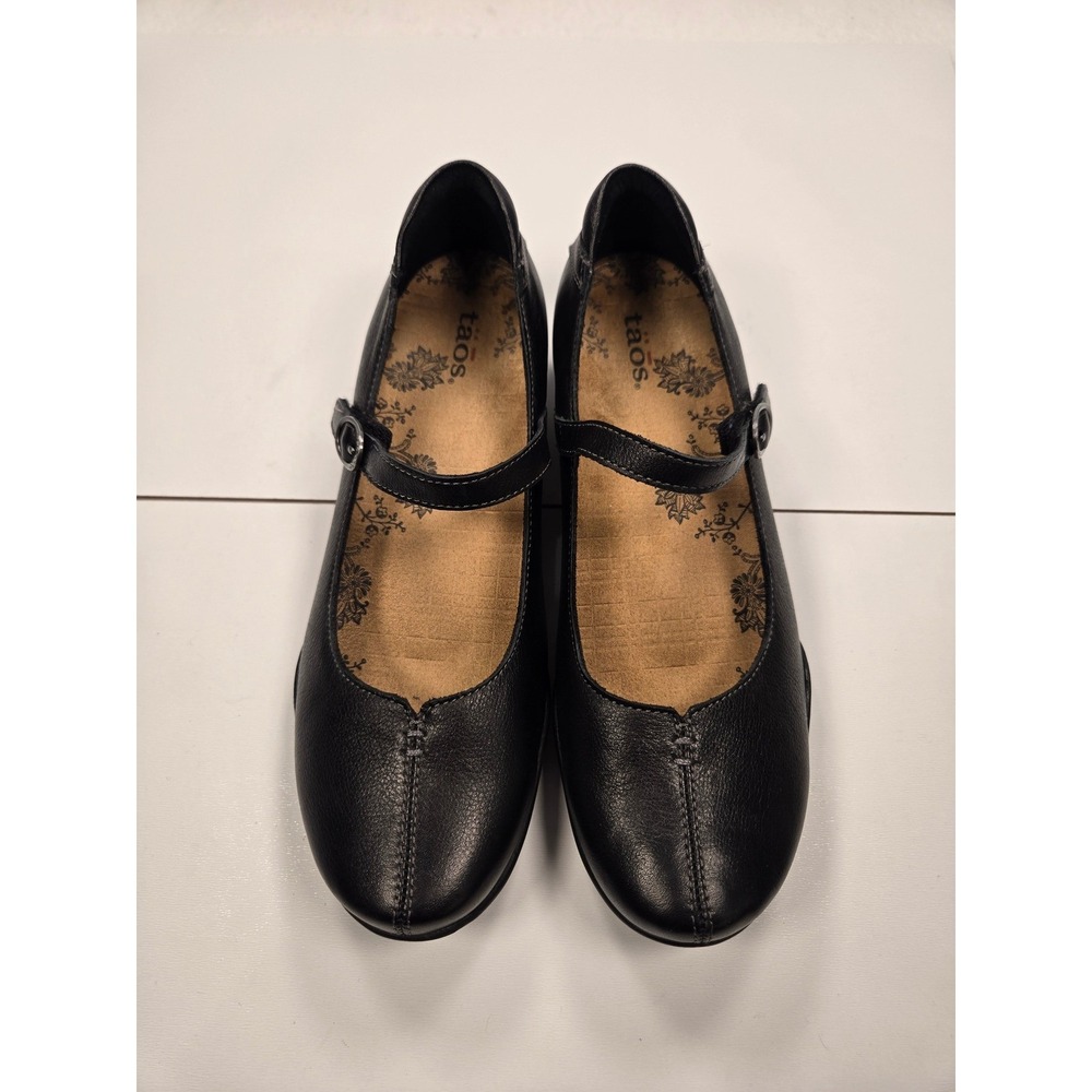 Taos Mary Jane Black Leather Buckle Strap Flats Comfort Shoes Womens 8.5 EU 39 - Picture 3 of 7